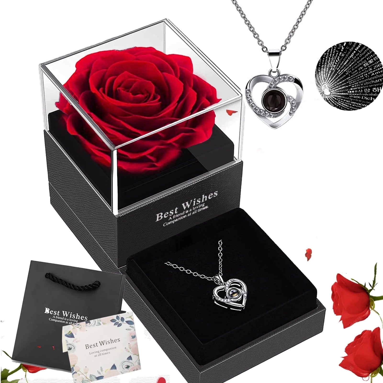 The Aloura Red Rose "I Love You" Heart Pendant Necklace