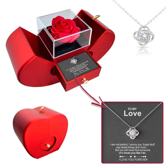 The Aloura Preserved Red Rose with Heart Necklace