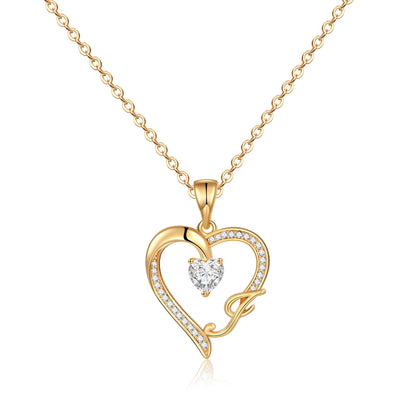 The Aloura Initial Heart Pendant Necklace - 14K Gold Plated, Cubic Zirconia, Heart Pendant Necklace with customizable Initial