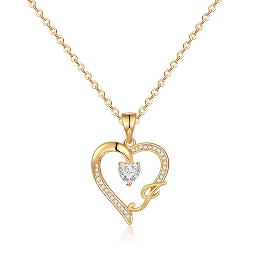 The Aloura Initial Heart Pendant Necklace - 14K Gold Plated, Cubic Zirconia, Heart Pendant Necklace with customizable Initial