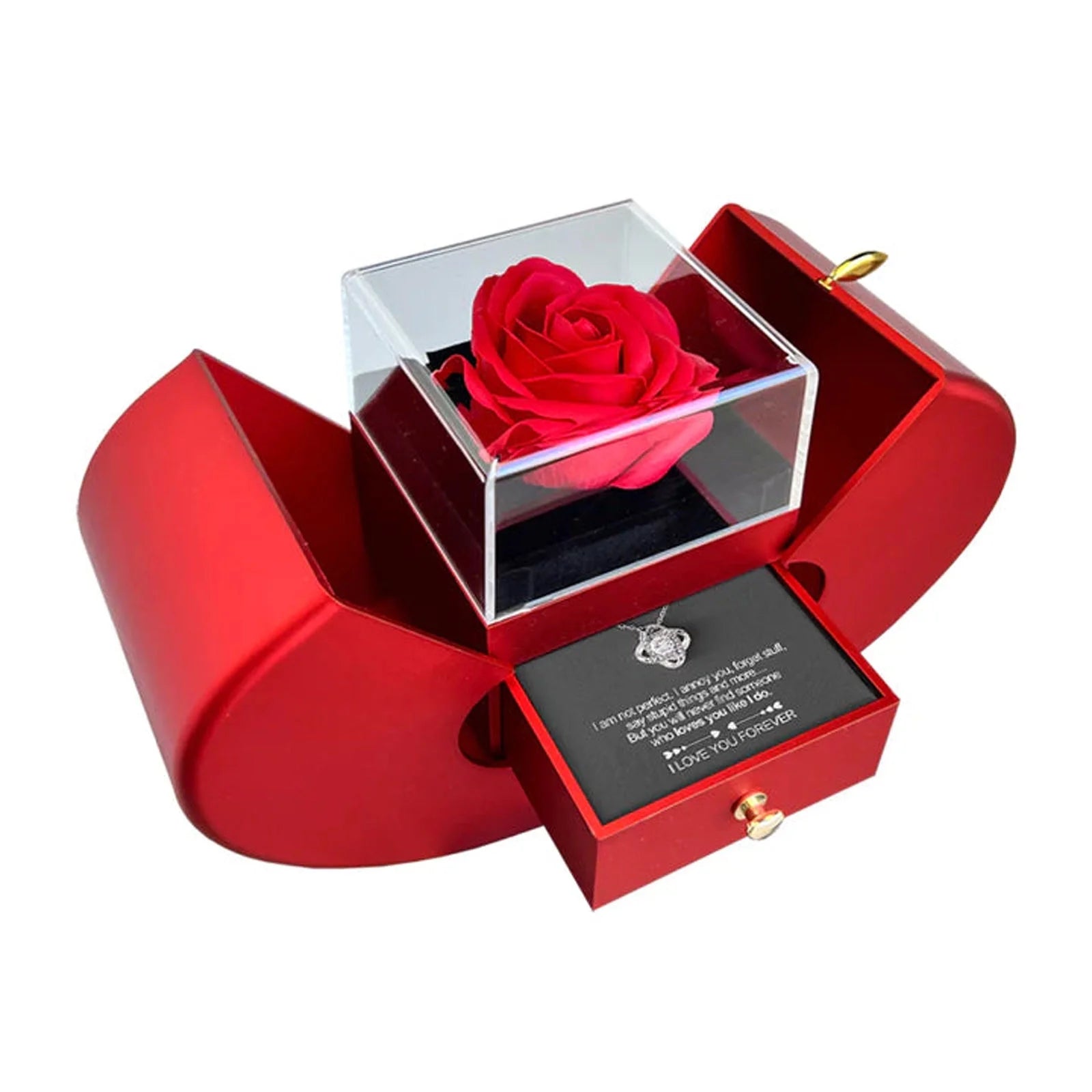 The Aloura Preserved Red Rose with Heart Necklace