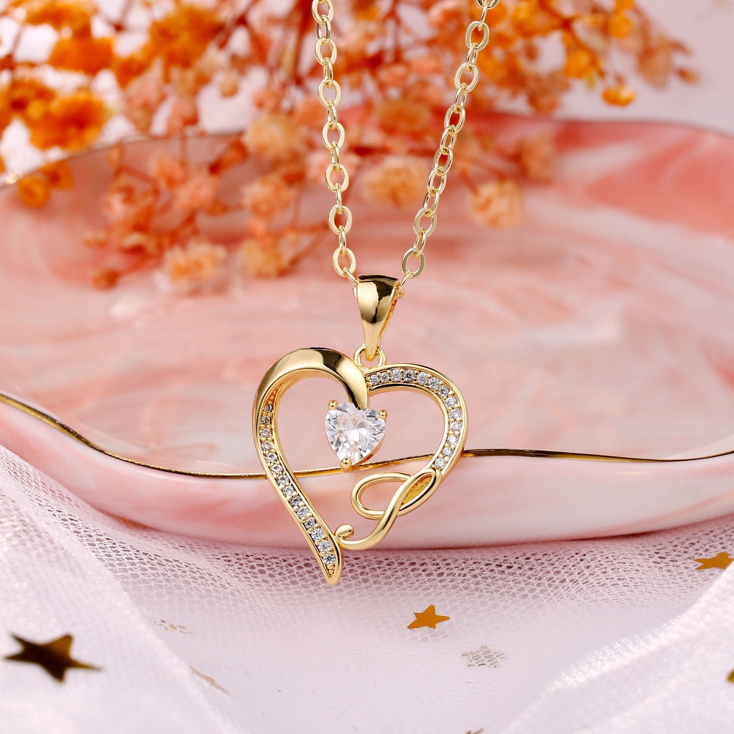 The Aloura Initial Heart Pendant Necklace - 14K Gold Plated, Cubic Zirconia, Heart Pendant Necklace with customizable Initial
