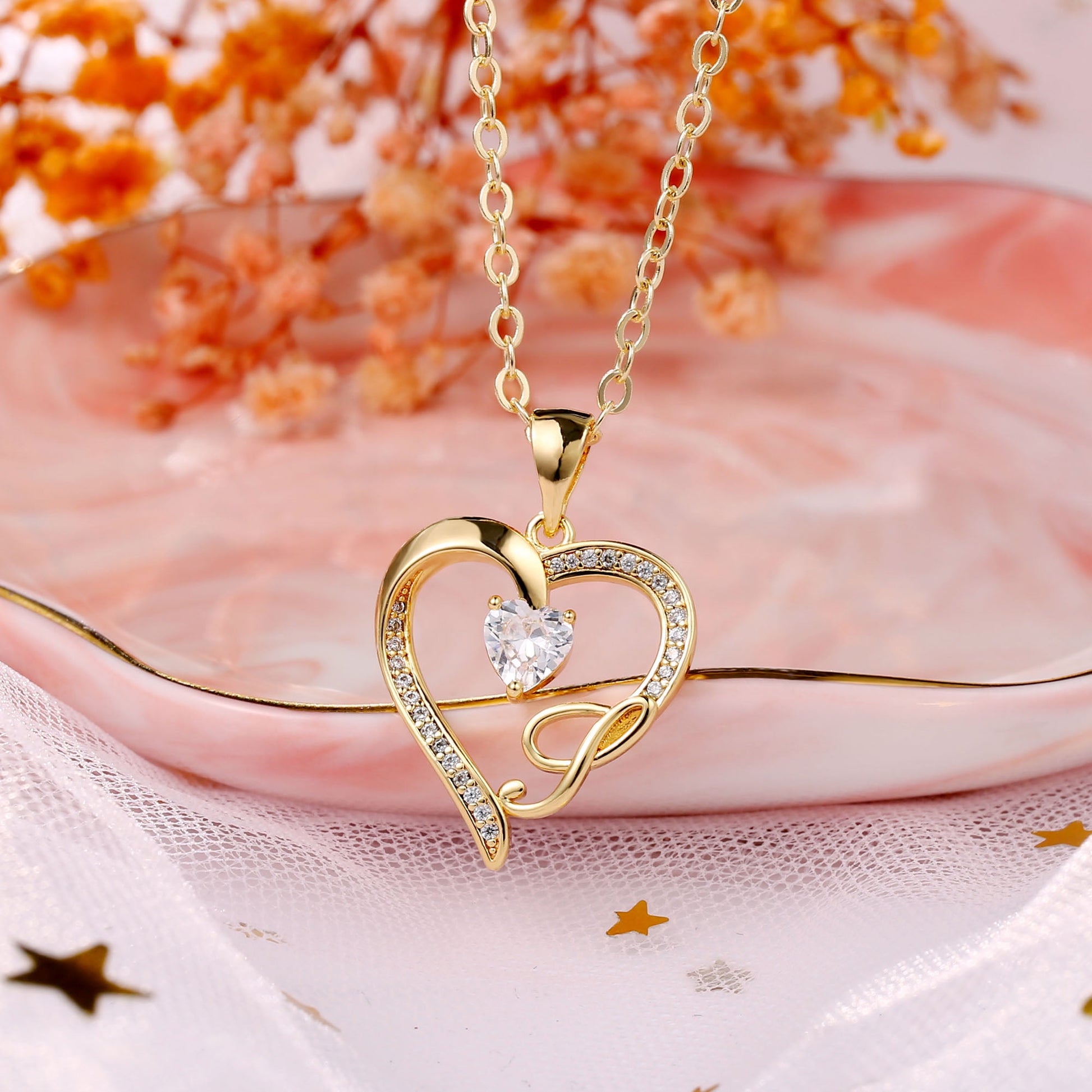 The Aloura Initial Heart Pendant Necklace - 14K Gold Plated, Cubic Zirconia, Heart Pendant Necklace with customizable Initial