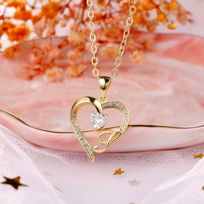 The Aloura Initial Heart Pendant Necklace - 14K Gold Plated, Cubic Zirconia, Heart Pendant Necklace with customizable Initial