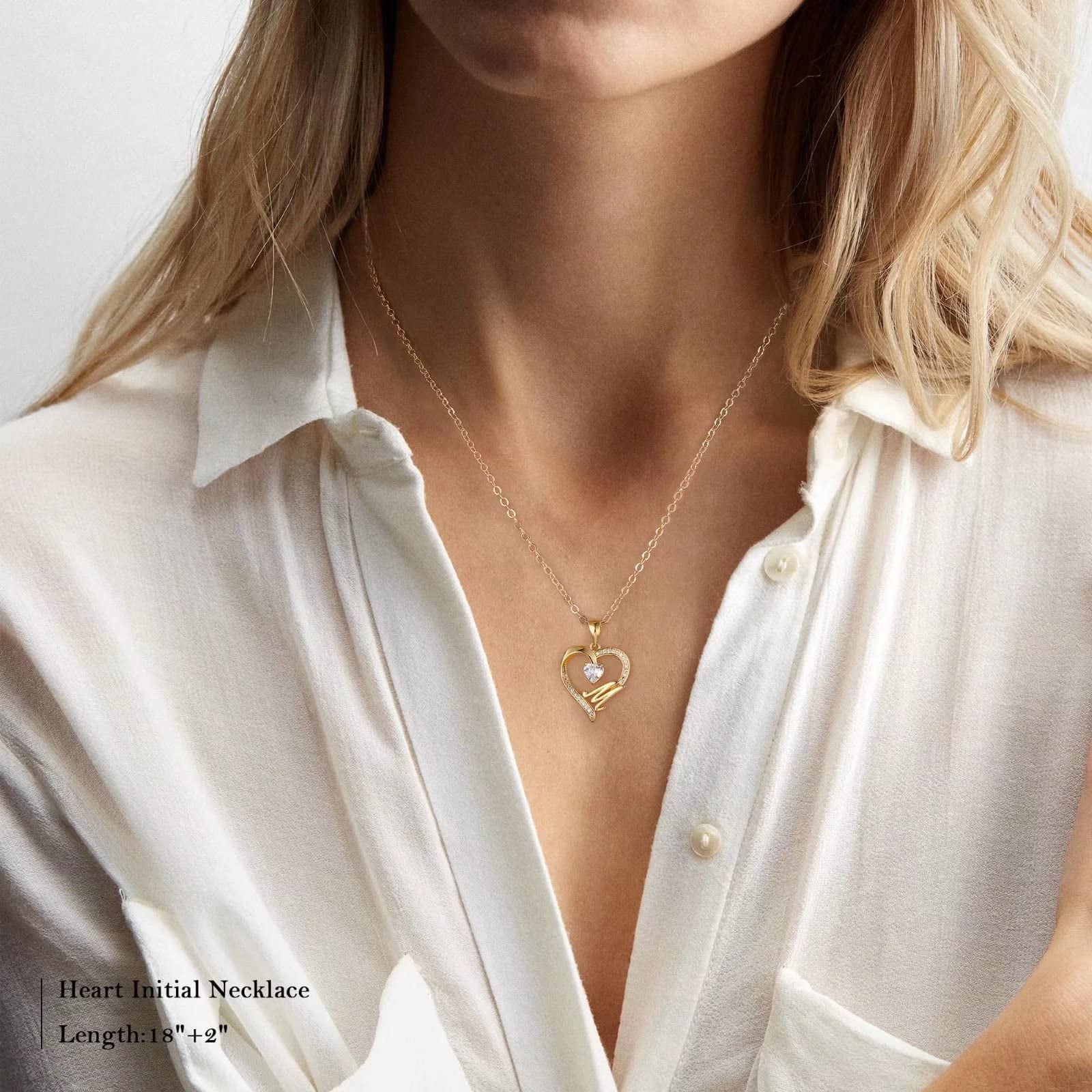 The Aloura Initial Heart Pendant Necklace - 14K Gold Plated, Cubic Zirconia, Heart Pendant Necklace with customizable Initial